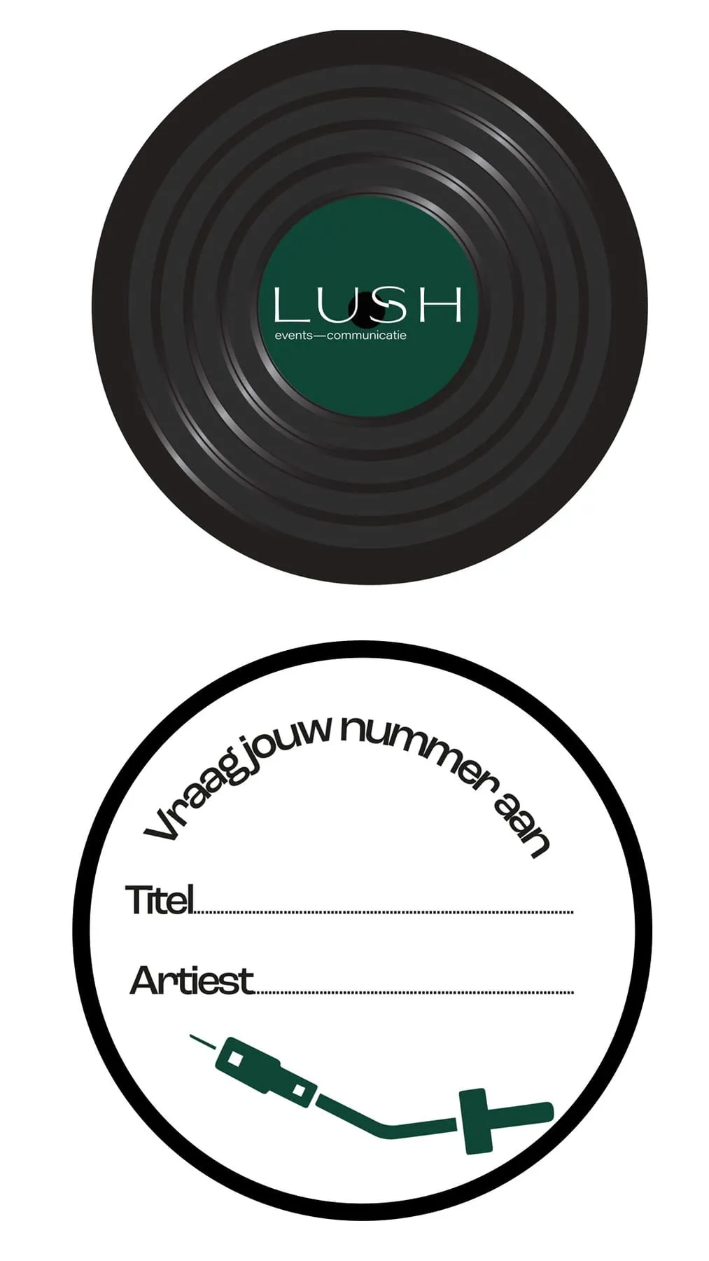 Rond bierviltje in de vorm van een LUSH-grammofoonplaat