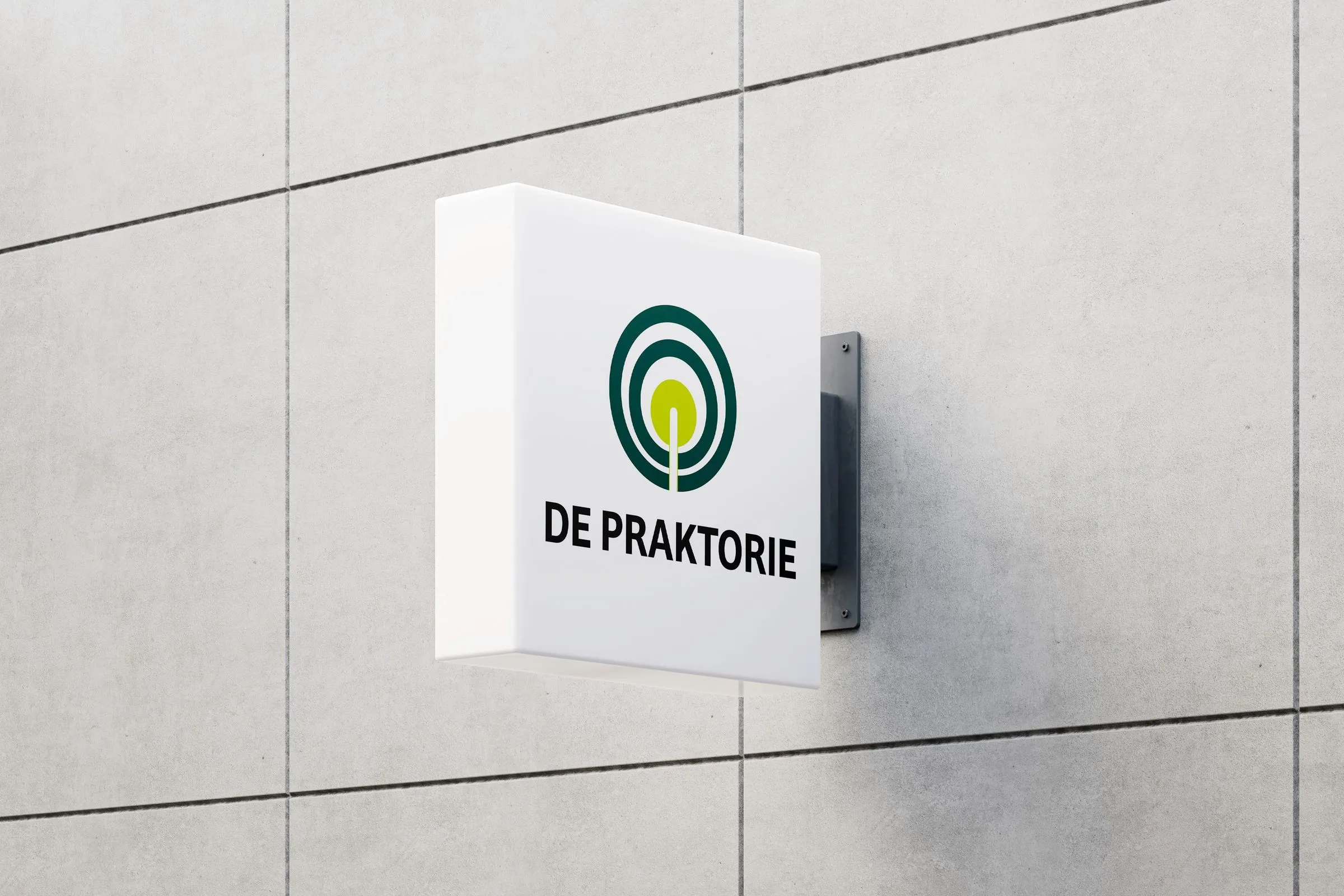 Logo van De Praktorie op een gevelbord