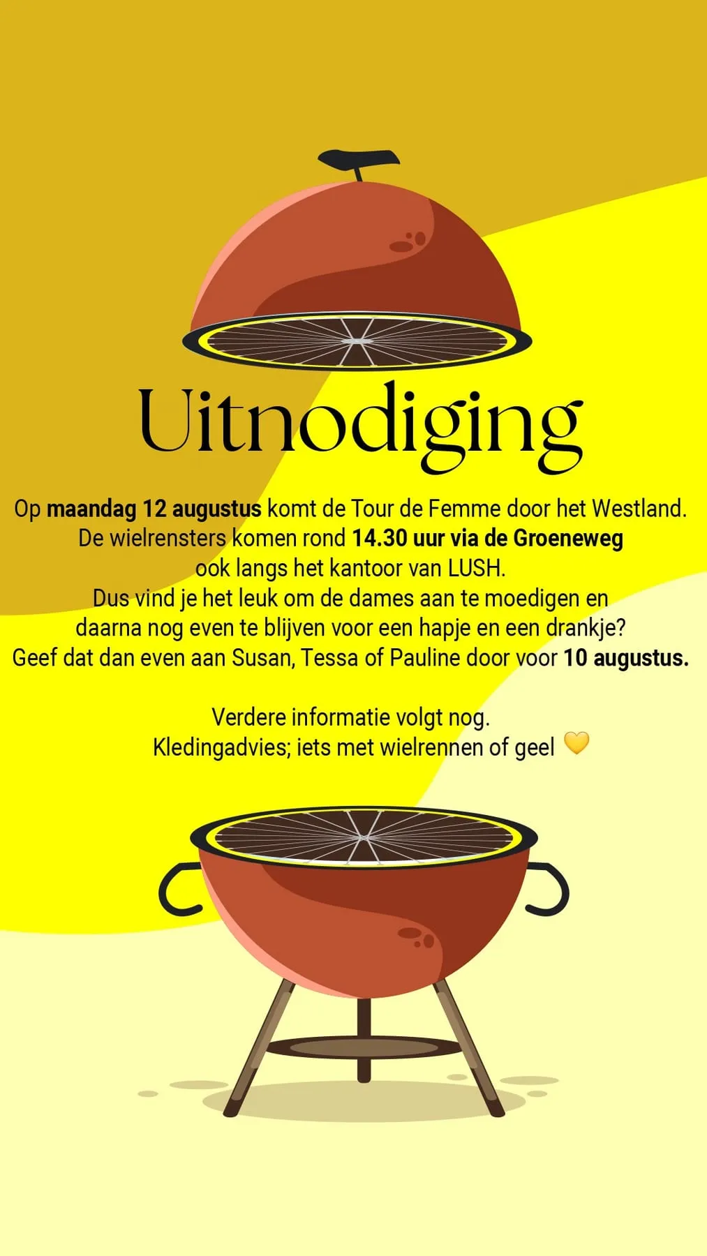 Uitnodiging voor een barbecue tijdens de Tour de Femme, ontworpen voor LUSH